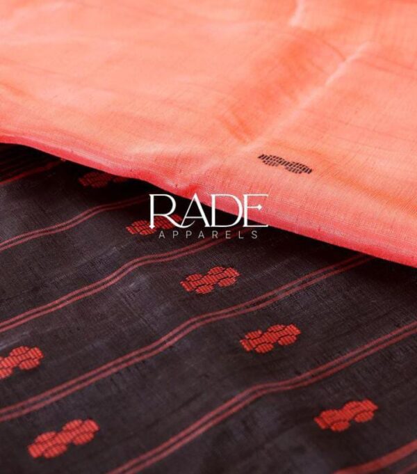 Pure handloom sarees - Peach orange with Black
