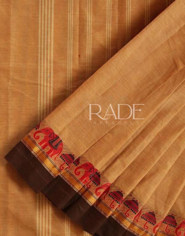 Premium soft cotton saree with contrast color border – Clay Brown with Dark Brown