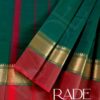 Premium soft cotton saree with Zari border – Green with Red