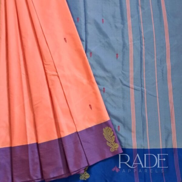 Soft Silk Saree in Pastel Colors- Peachy pink with Purple