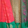 Checked design semi silk saree – Orange with Green