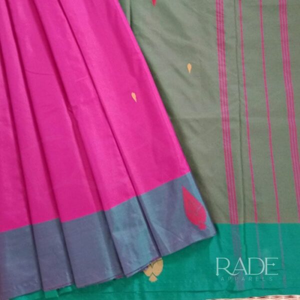 Soft Silk Saree in Pastel Colors- Neon pink with Cyan