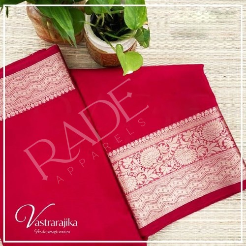 Semi banarasi Organza sarees - Red with Silver zari border