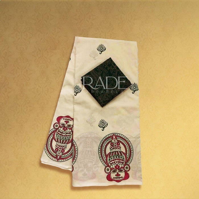 Hand block printed cotton sarees -Sandal with Green