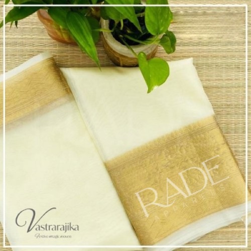 Semi banarasi Organza sarees - White with Golden zari border