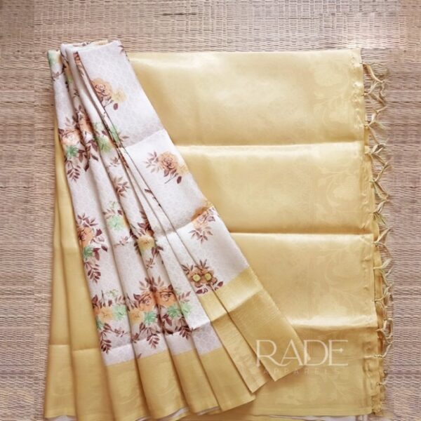 Light weight kubera printed soft silk sarees - Vanila with Sandal
