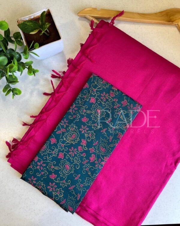 Hot pink saree and sea green blouse