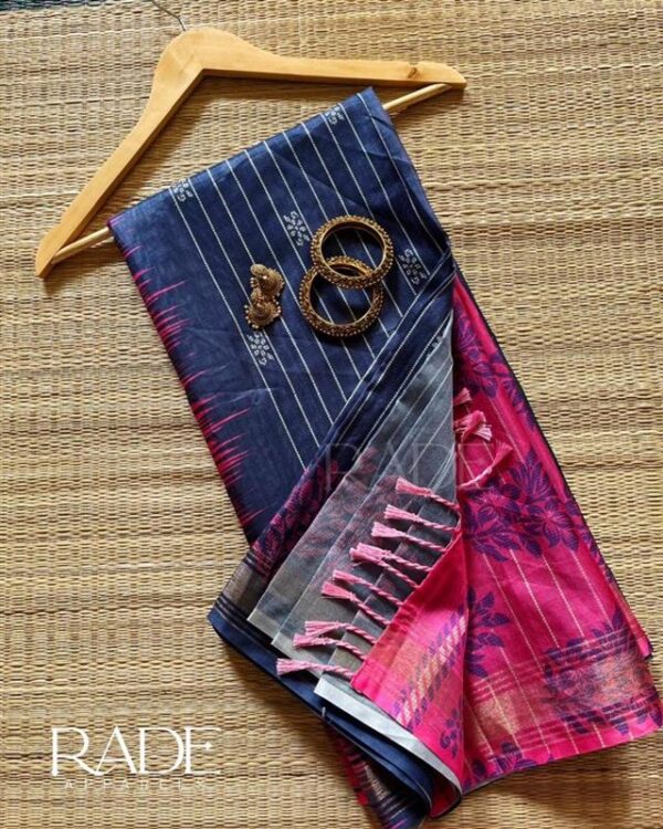 Light weight semi art silk saree - Blue and Pink