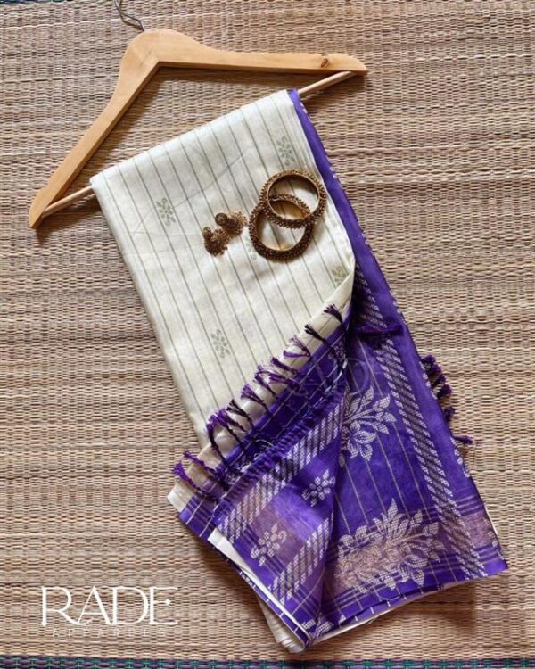 Light weight semi art silk saree - White and Voilet
