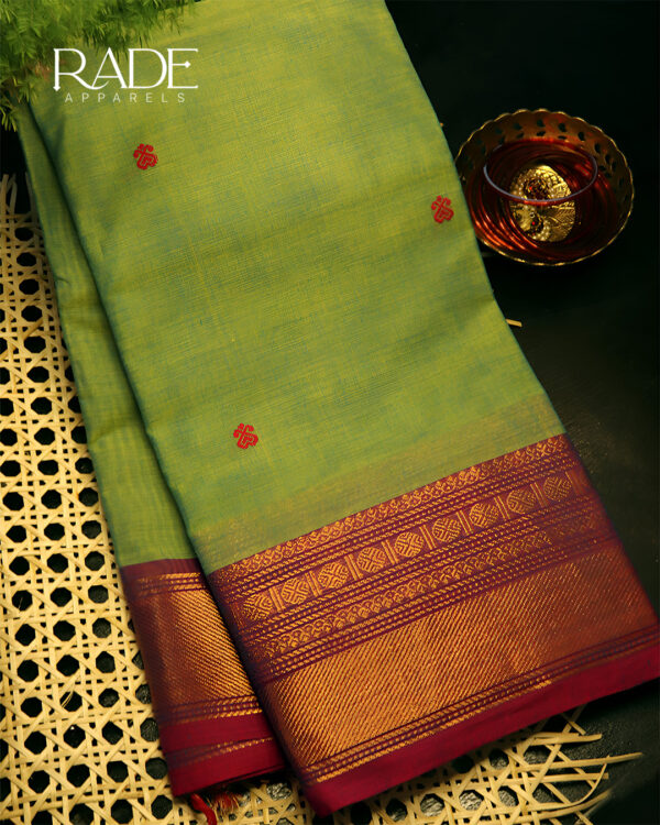 Chettinad Premium Cotton Saree - Elaichi Green