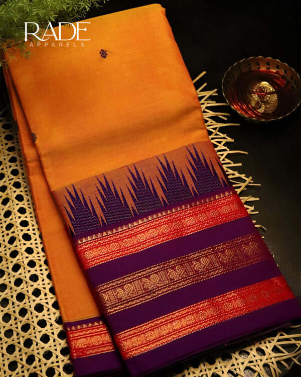 Chettinad Premium Cotton Saree - Bright Orange